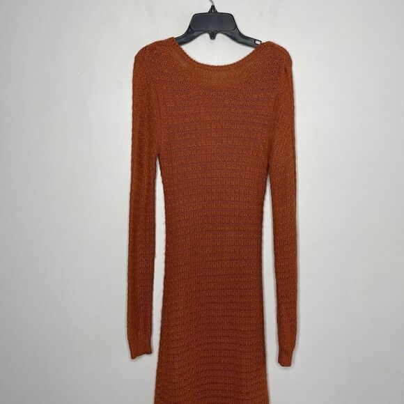 PAMELA LOVE Sweater Dress Womens XS Orange Fringe Long Sleeve Knit Midi Lined - Picture 3 of 11